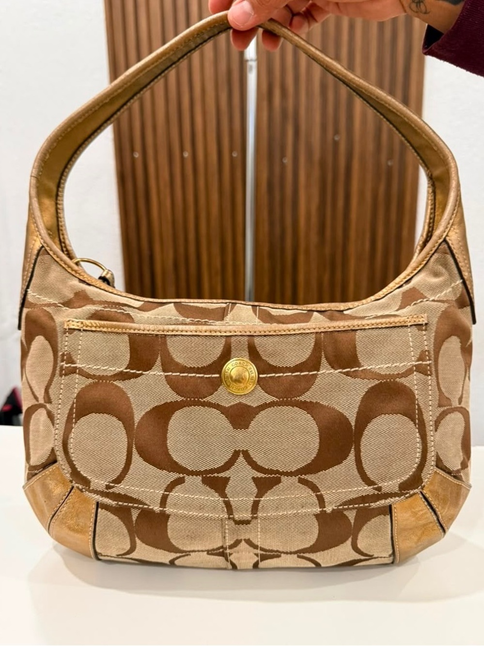Coach Ergo Y2K Monogram Canvas Leather Hobo Brown Tan Shoulder Bag VTG #11600